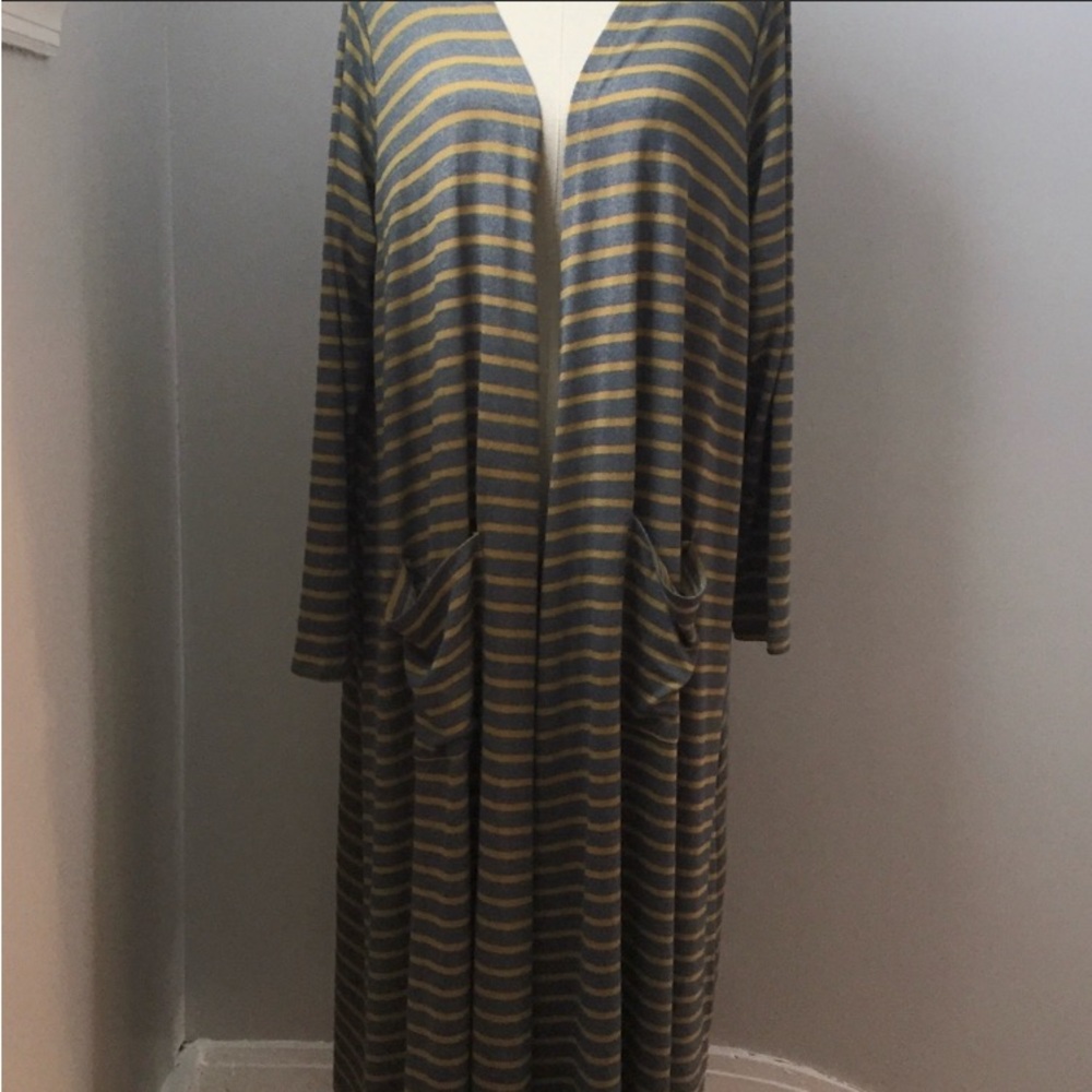 //LuLaRoe Sarah Striped Long Jacket - Black and Gold